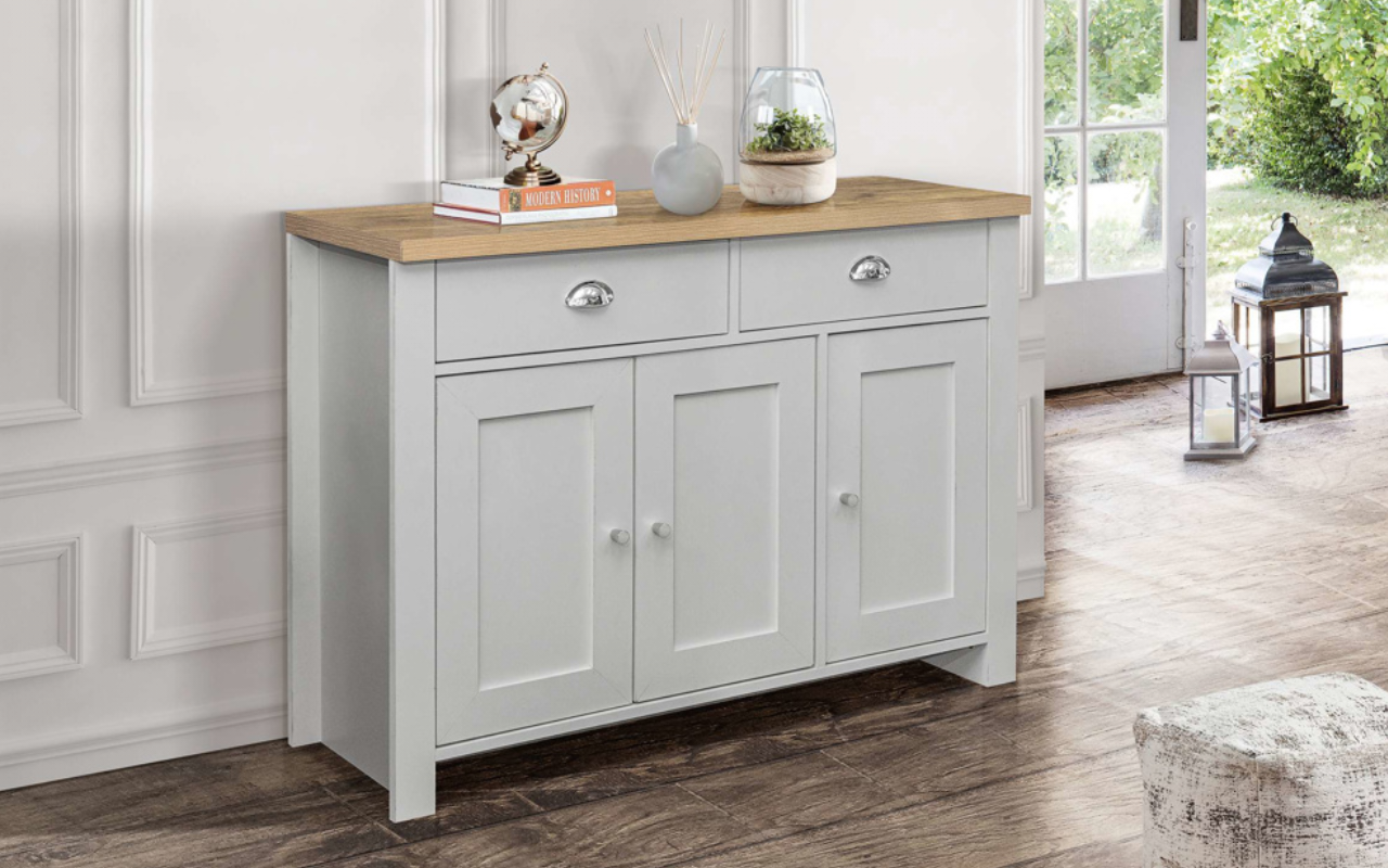 Highgate 3 Door 2 Drawer Sideboard : Stone Grey & Oak Effect