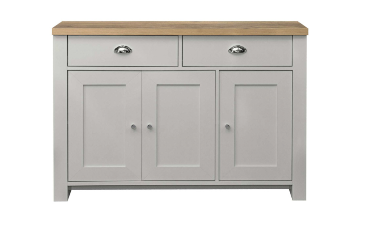Highgate 3 Door 2 Drawer Sideboard : Stone Grey & Oak Effect