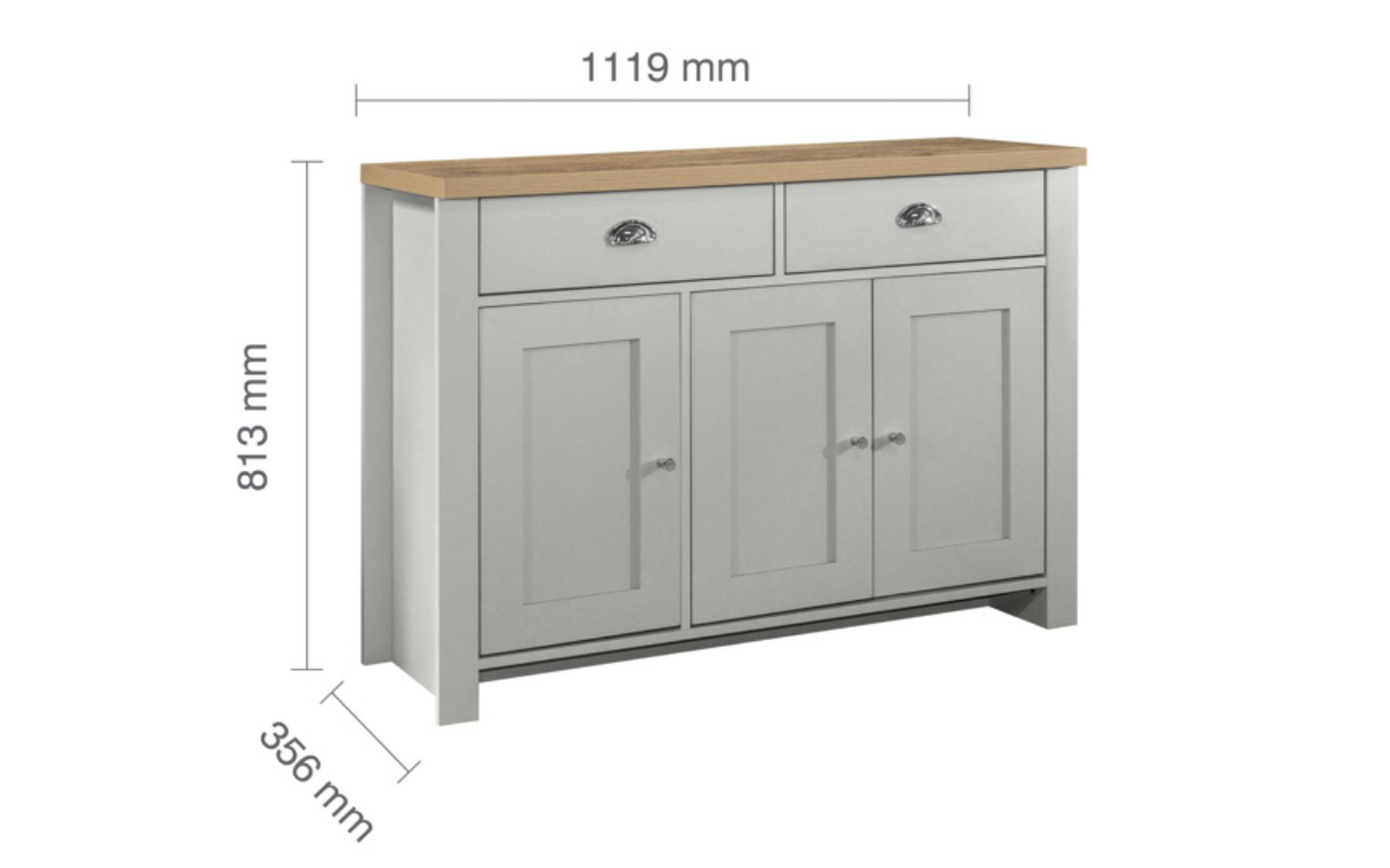 Highgate 3 Door 2 Drawer Sideboard : Stone Grey & Oak Effect