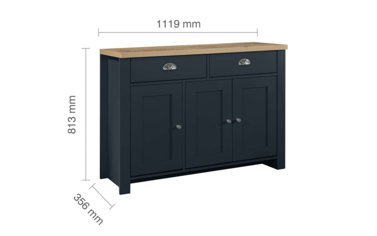 Highgate 3 Door 2 Drawer Sideboard : Midnight Blue & Oak Effect