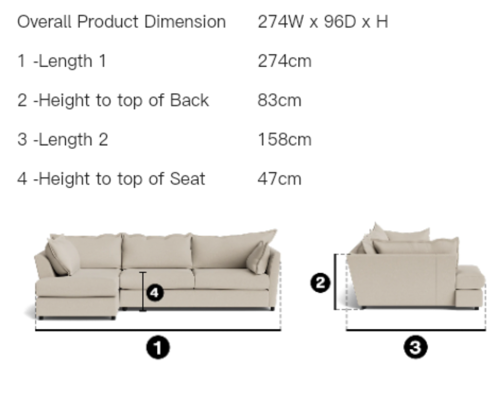 Dorchester Fabric High Back Cushions Large Left Hand Corner Sofa