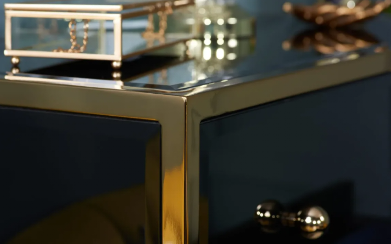 Fenwick 6 Drawer Chest & 4 Drawer Chest Set : Black & Gold - Glass
