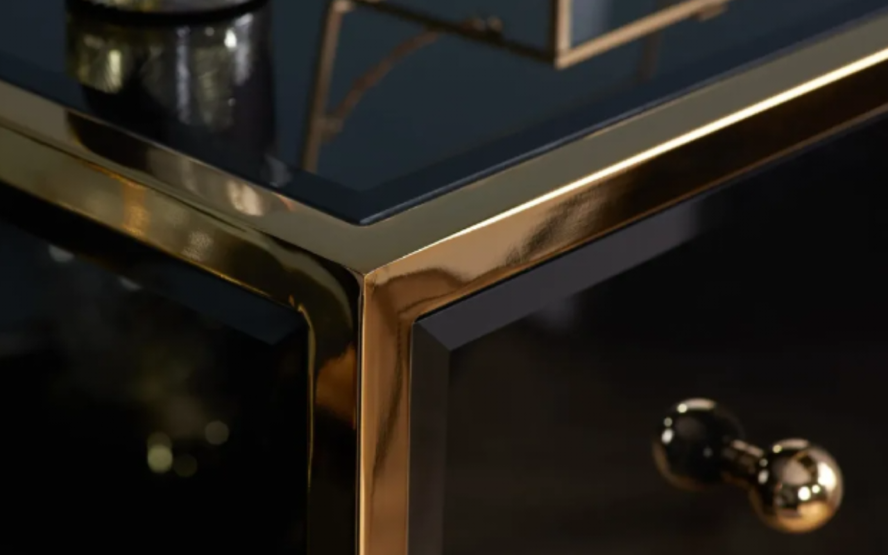 Fenwick 6 Drawer Chest & 4 Drawer Chest Set : Black & Gold - Glass