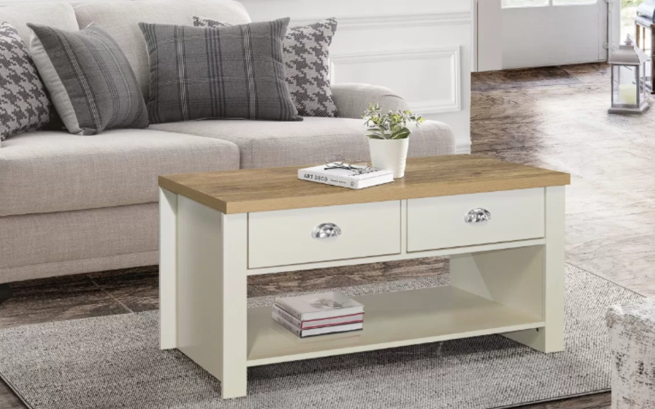 Highgate Living Room Set : Stone - MDP. Large TV Unit , 2 Drawer Coffee Table & 2 Drawer Console Table