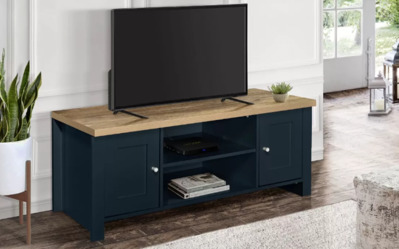 Highgate Living Room Set : Midnight Blue - MDP . Large TV Unit , 2 Drawer Coffee Table & 2 Drawer Console Table