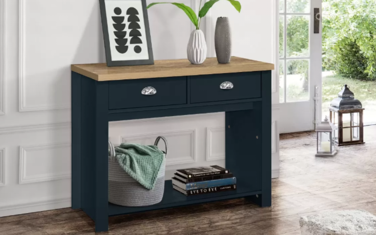 Highgate Living Room Set : Midnight Blue - MDP . Large TV Unit , 2 Drawer Coffee Table & 2 Drawer Console Table
