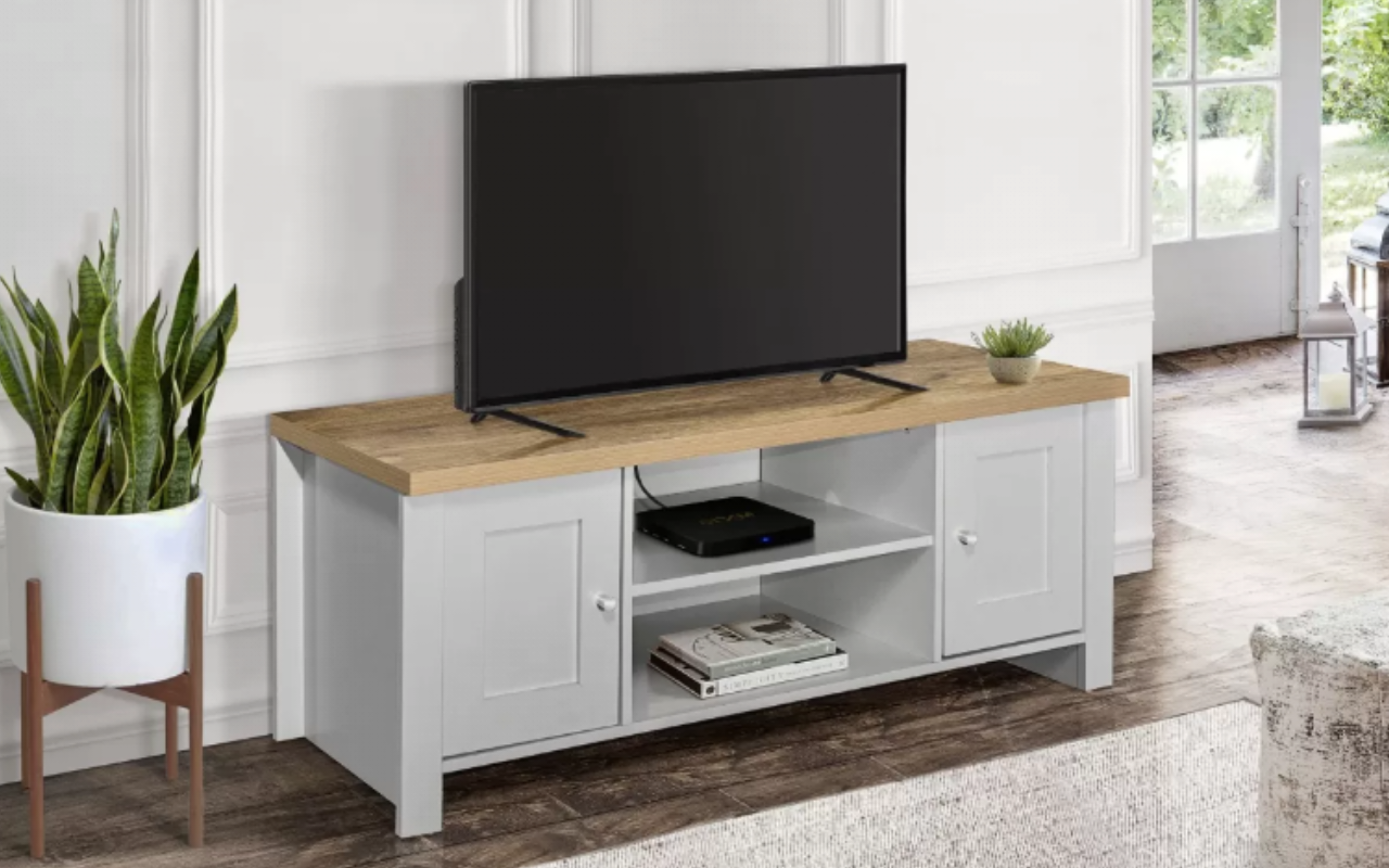 Highgate Living Room Set : Grey - MDP . Large TV Unit, 2 Drawer Coffee Table & 2 Drawer Console Table