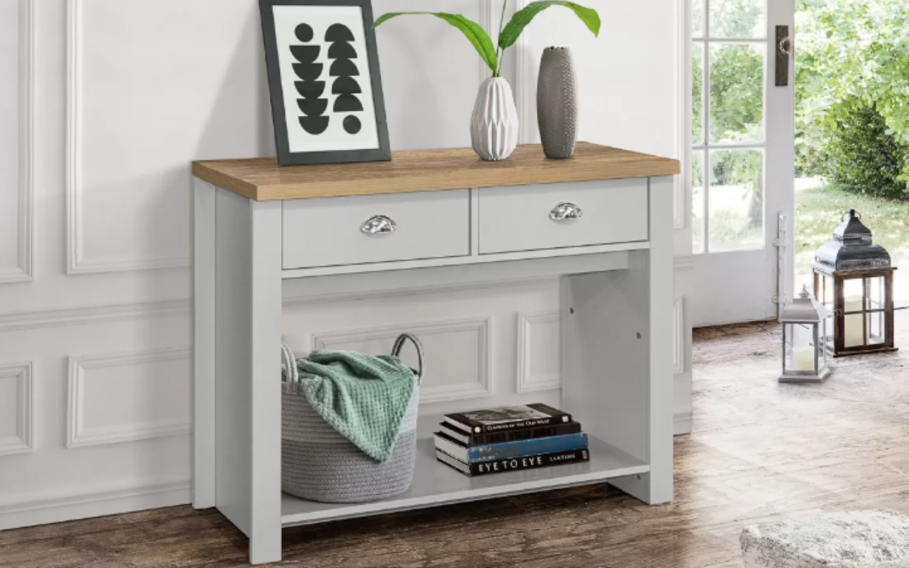 Highgate Living Room Set : Grey - MDP . Large TV Unit, 2 Drawer Coffee Table & 2 Drawer Console Table