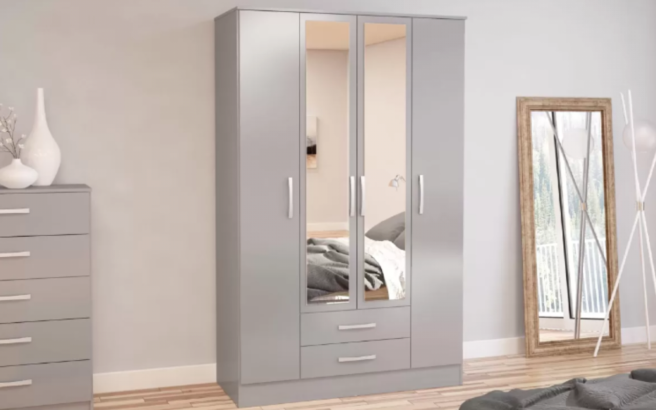 Lynx 4 Door 2 Drawer Wardrobe with Mirrow + 5 Drawer Chest Set