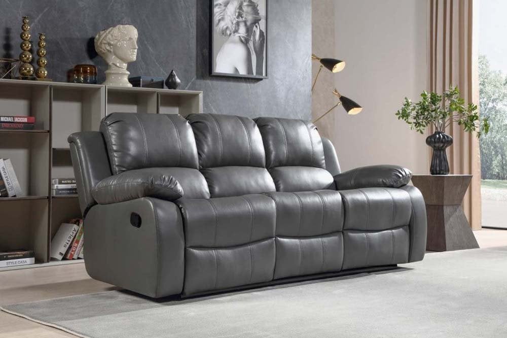 Valencia Grey Leather 3 Seater Recliner Sofa