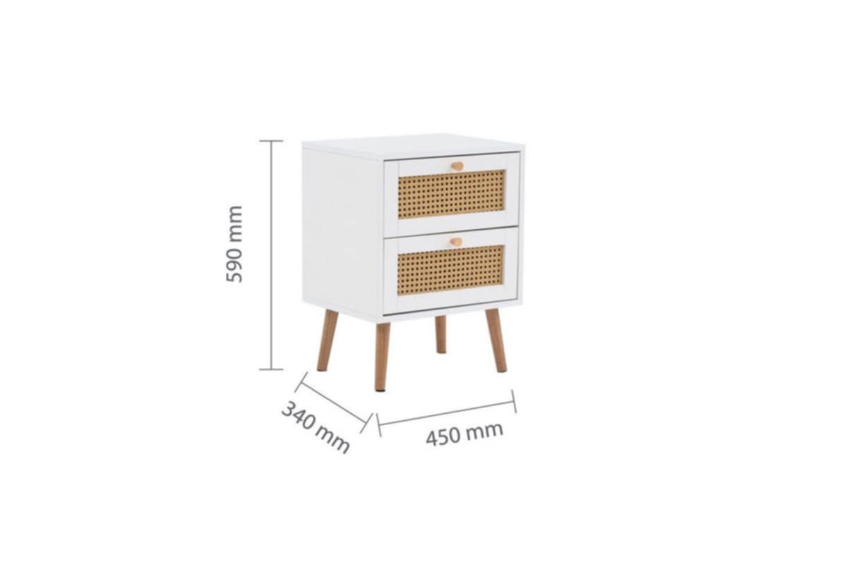 Croxley White 2 Drawer Rattan Bedside