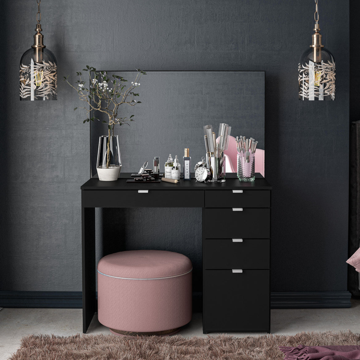 Ava Black 5 Drawer Dressing Table