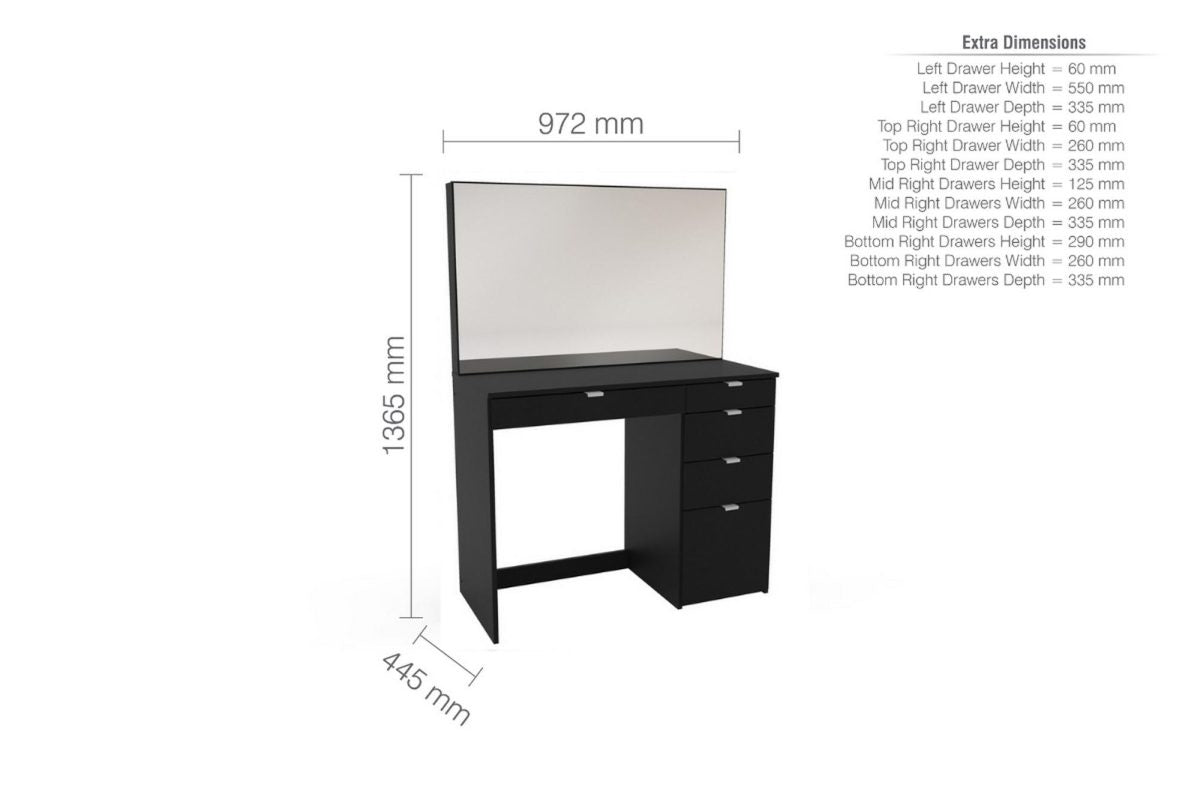 Ava Black 5 Drawer Dressing Table