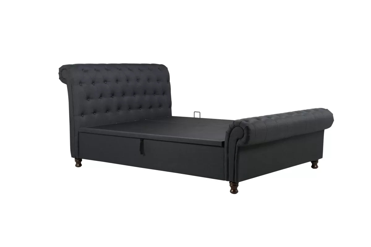 Castello Charcoal Side Ottoman Double  Bed