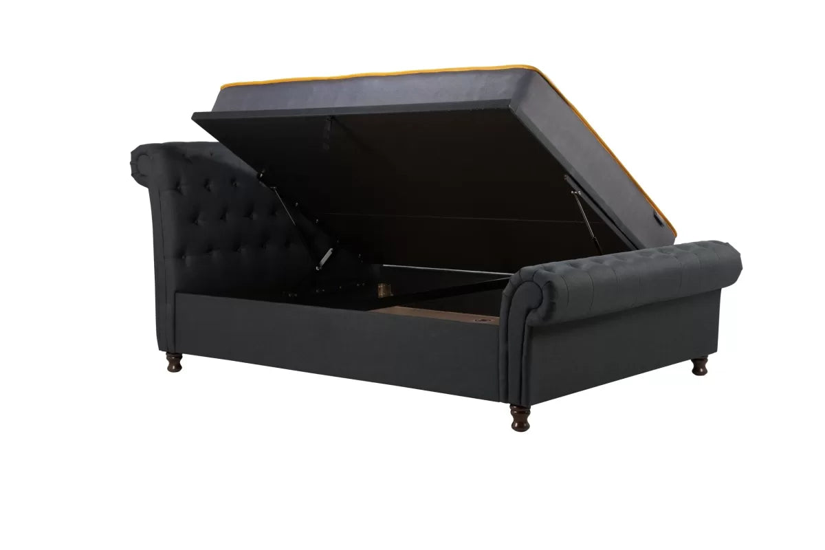 Castello Charcoal Side Ottoman Double  Bed