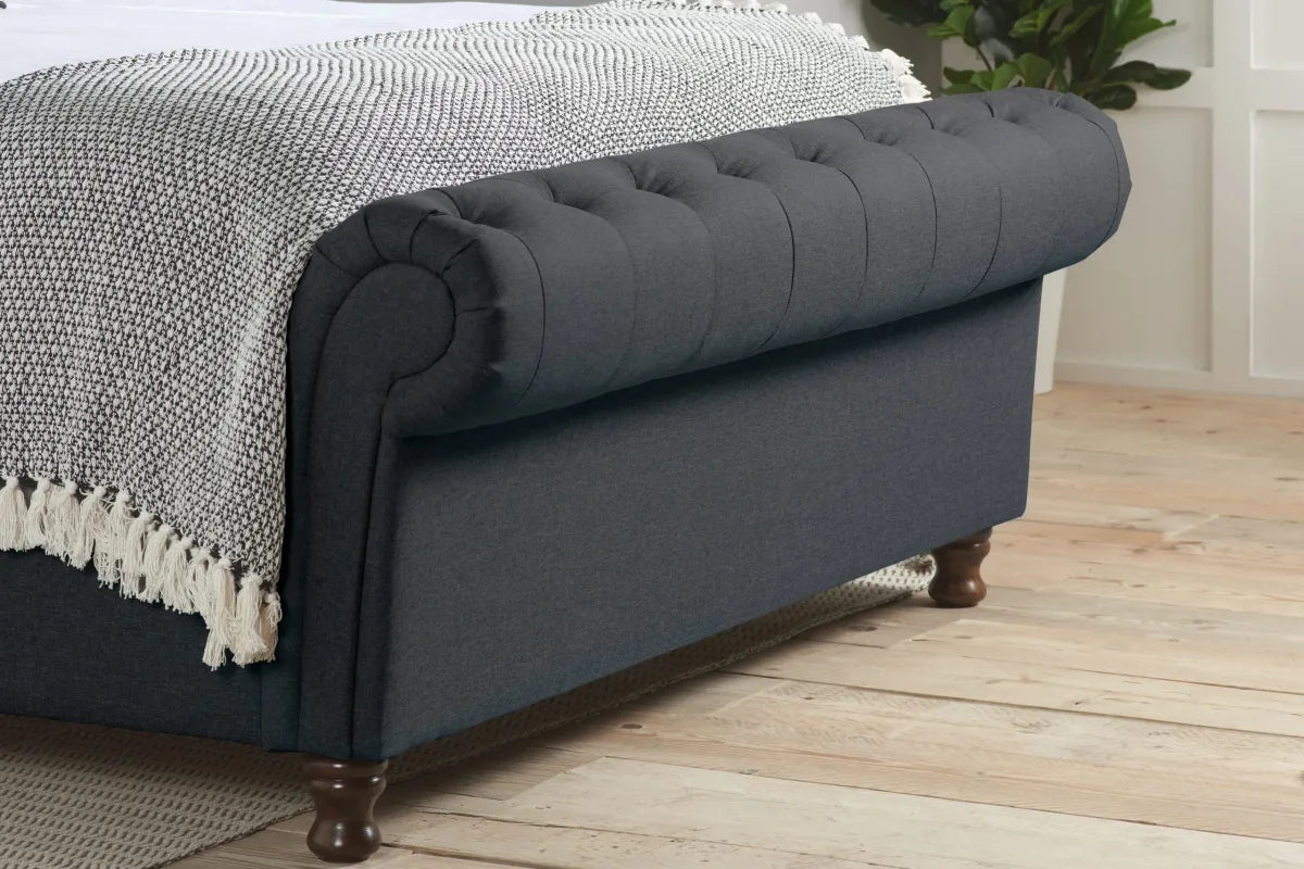 Castello Charcoal Side Ottoman Double  Bed