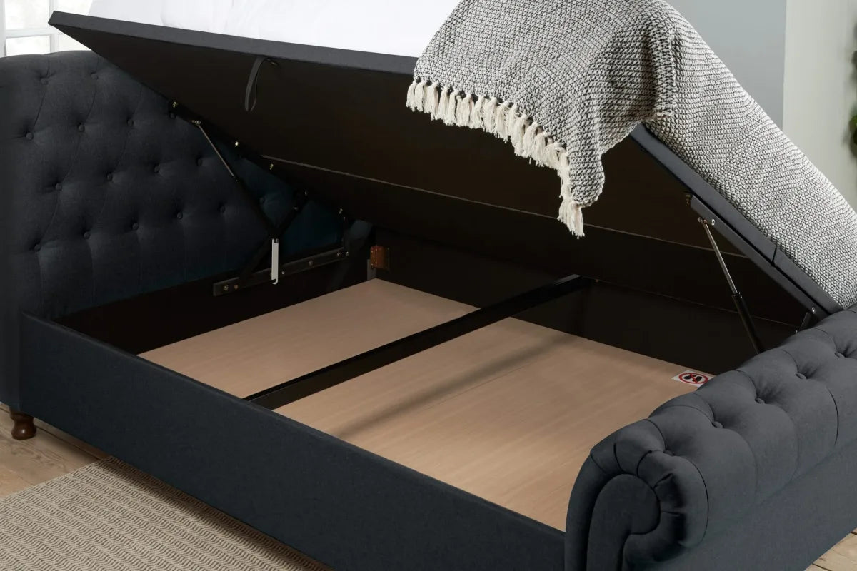 Castello Charcoal Side Ottoman Double  Bed