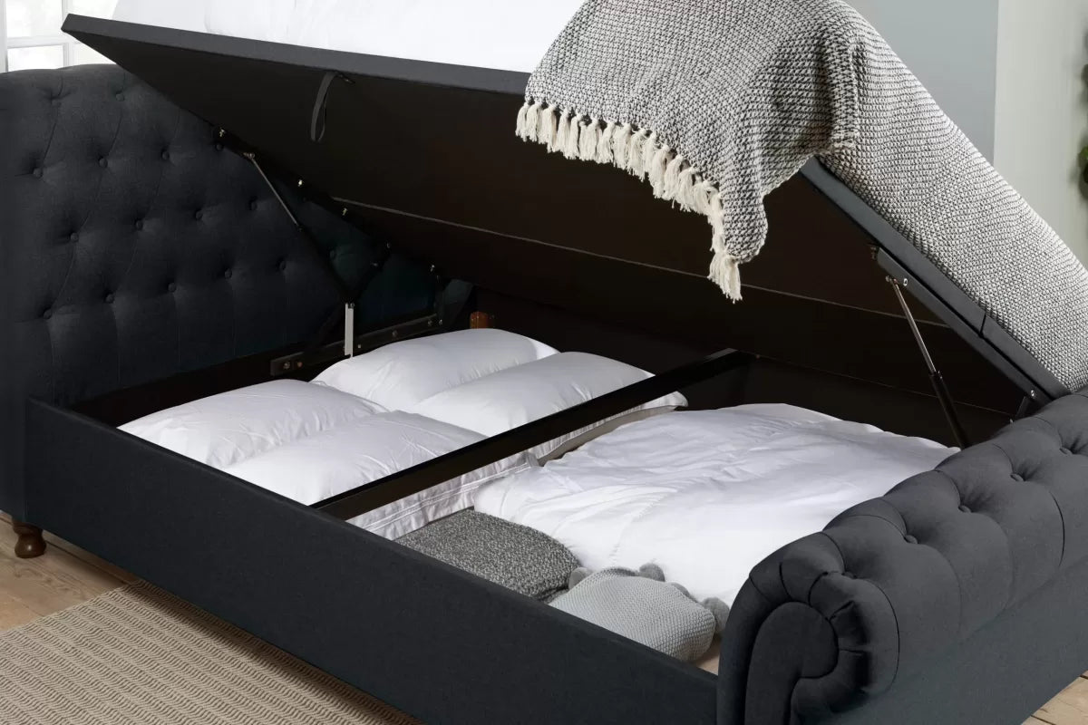 Castello Charcoal Side Ottoman Double  Bed