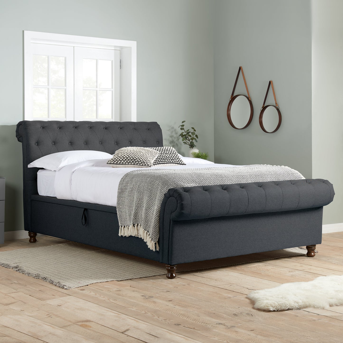 Castello Charcoal  Side Ottoman King  Bed