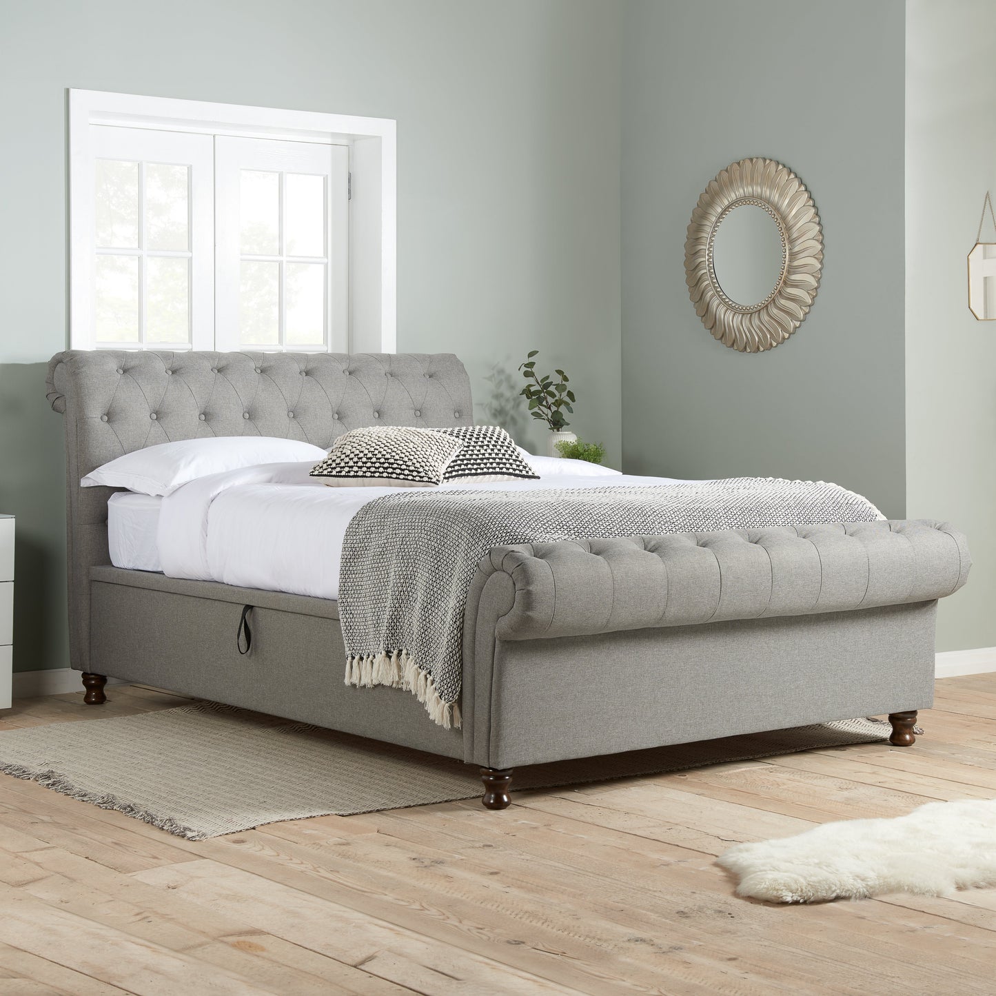 Castello Grey Side Ottoman Double Bed