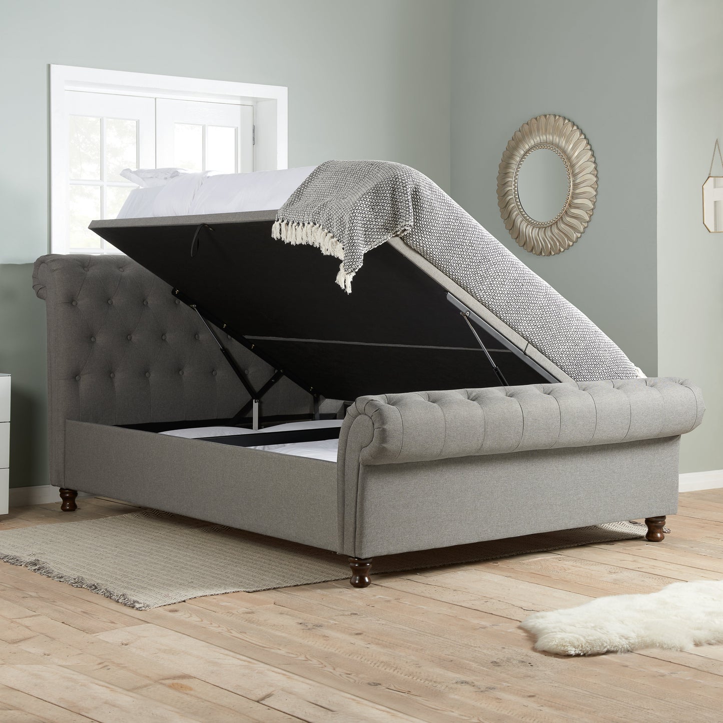 Castello Grey Side Ottoman Double Bed