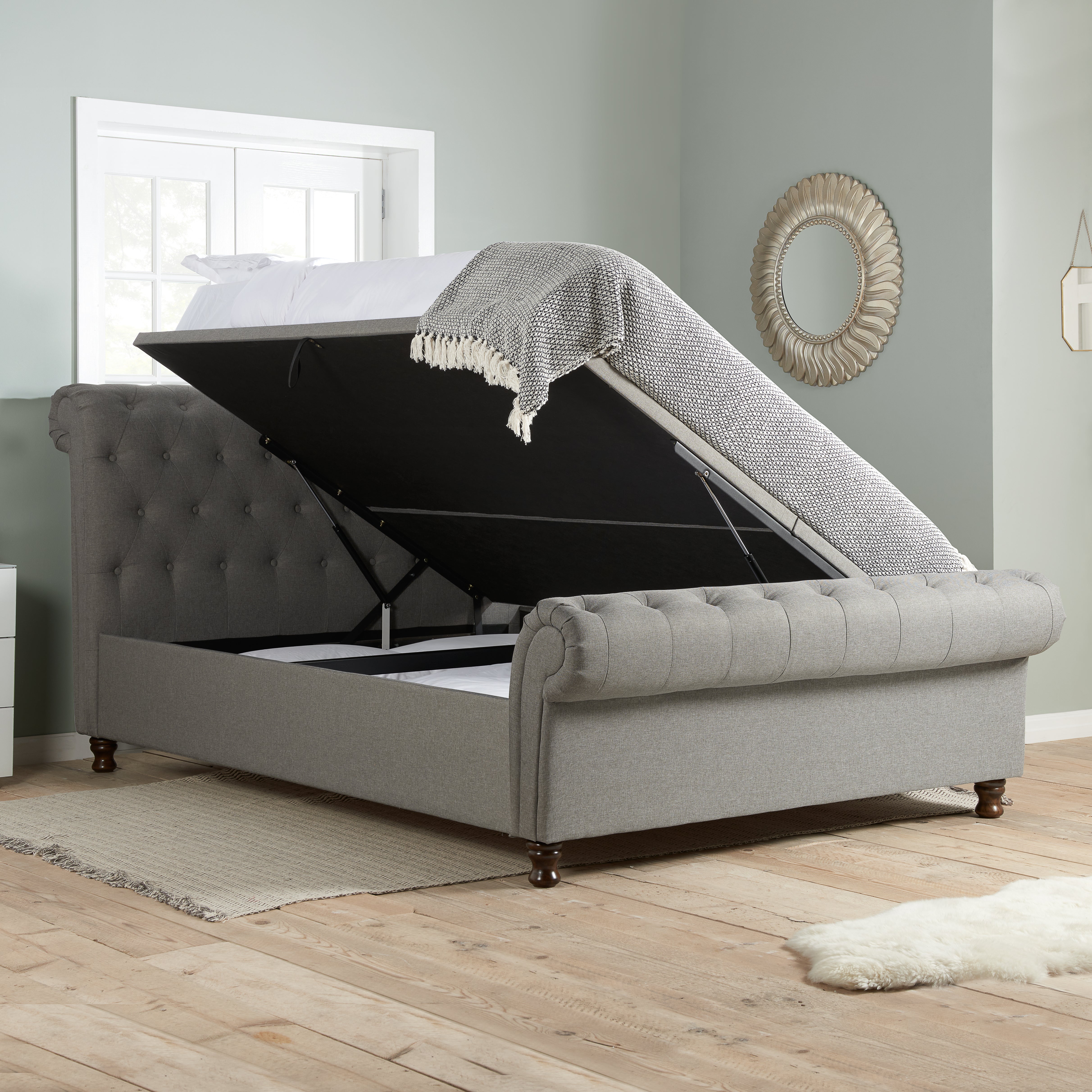 Castello Grey Side Ottoman Super King Bed
