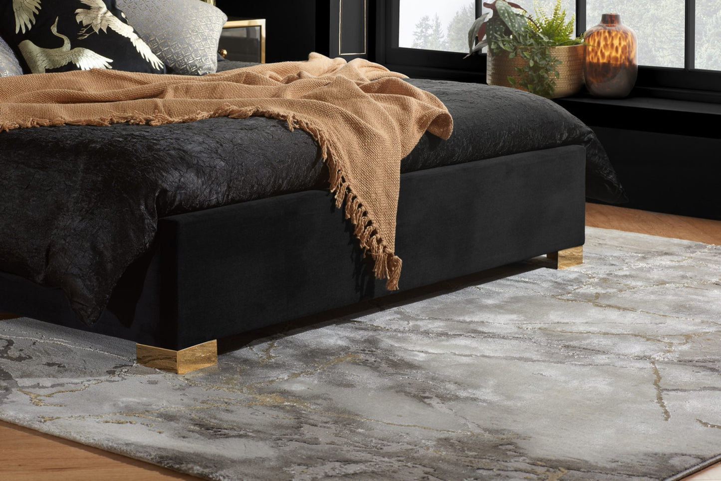 Fulham Black Fabric Double Bed