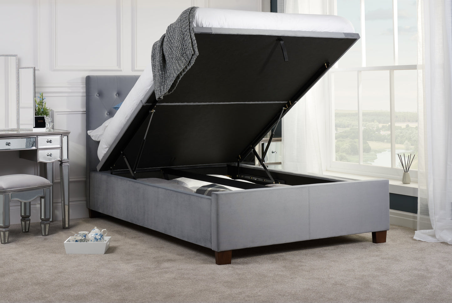 Cologne Grey Ottoman Double Bed