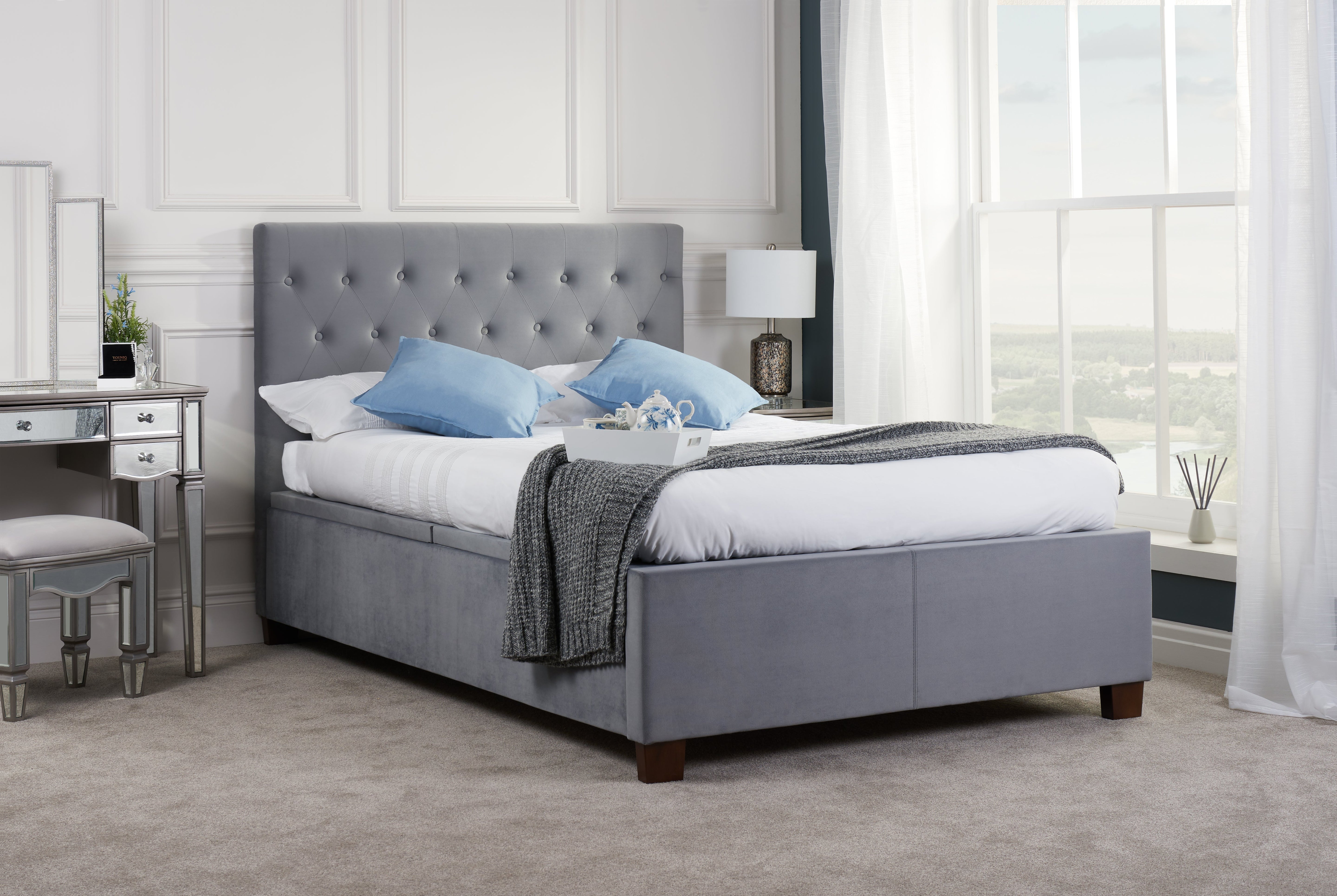 Cologne Grey Double Ottoman Bed