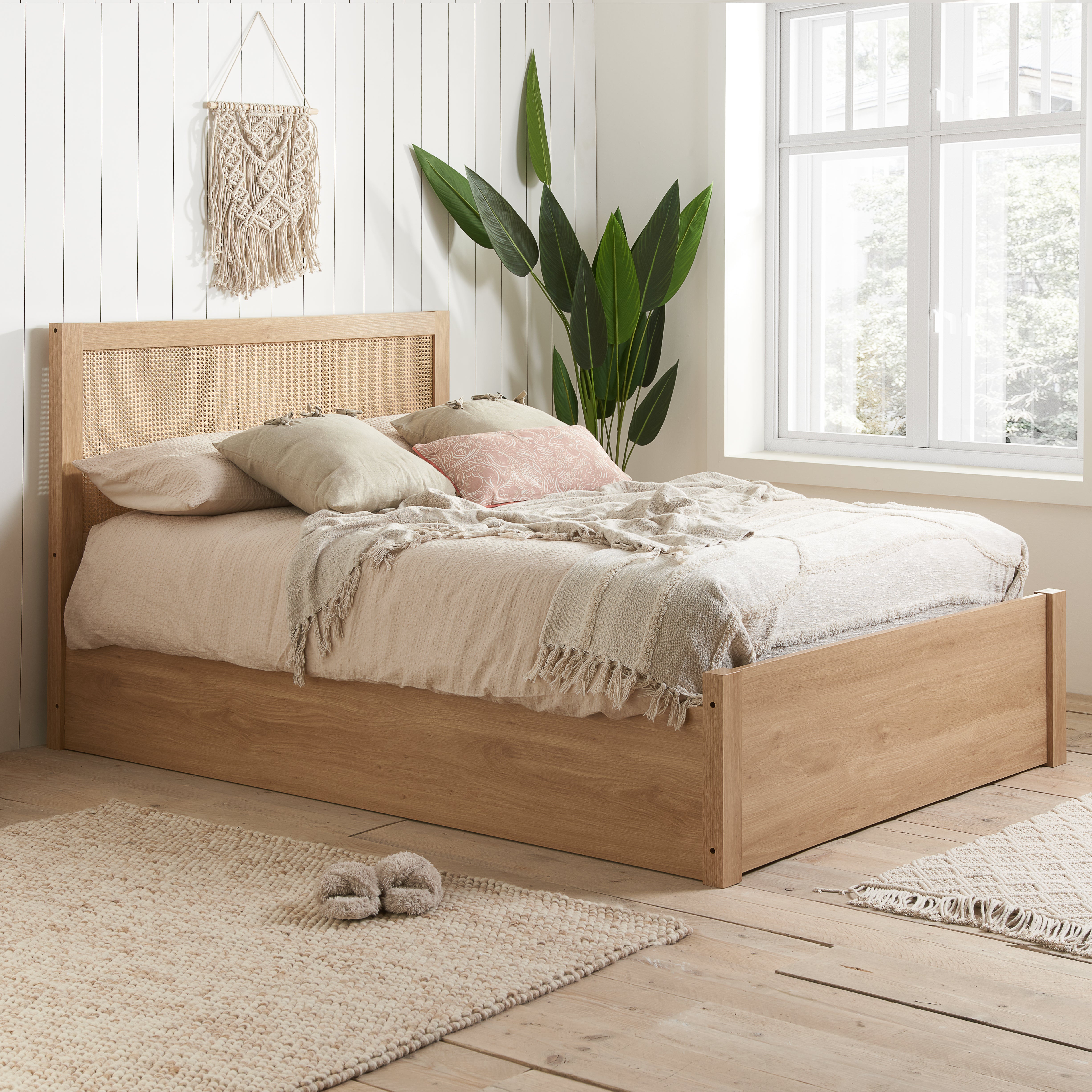 Croxley Oak Ottoman Double Rattan Bed