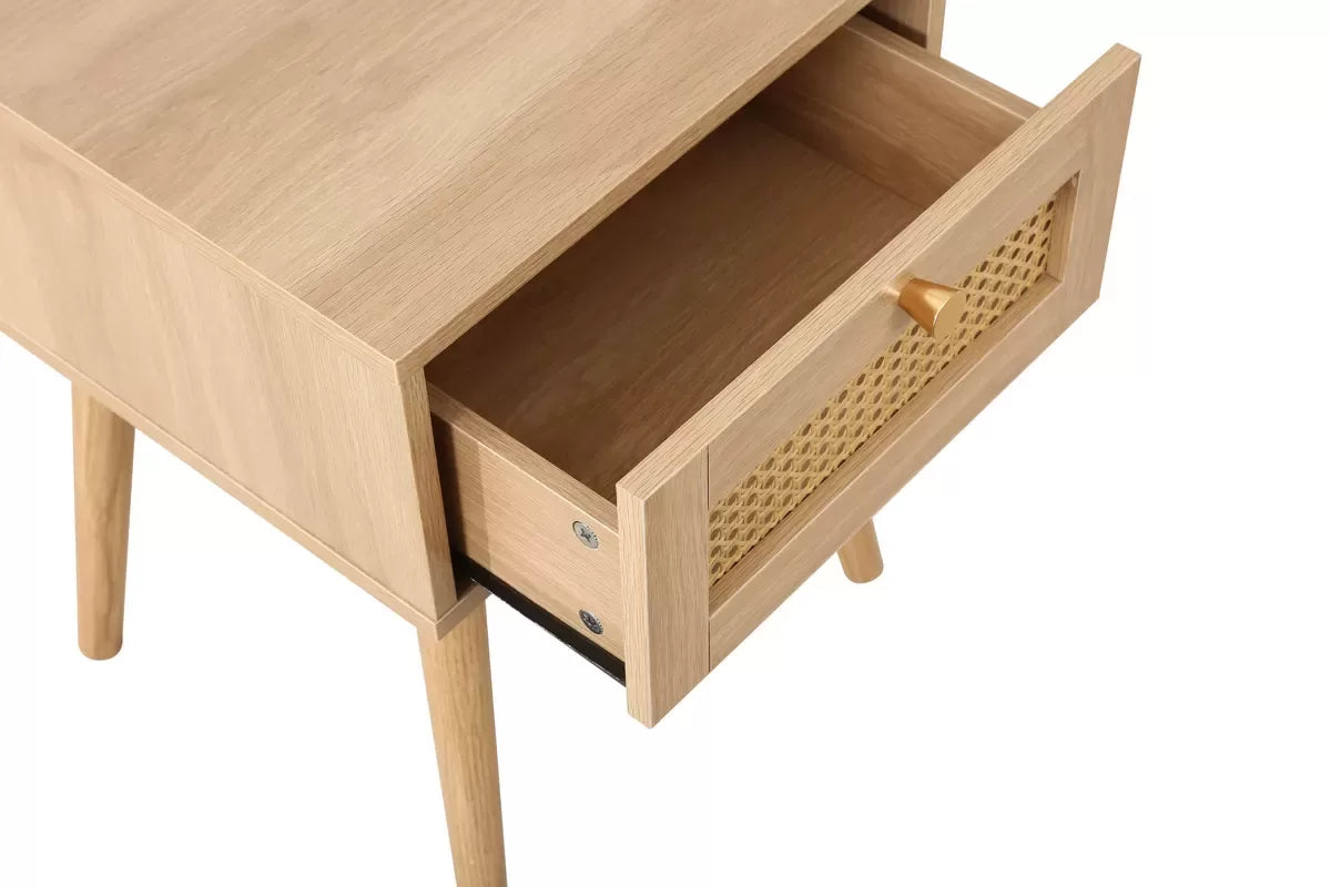 Croxley Oak 1 Drawer Rattan Bedside