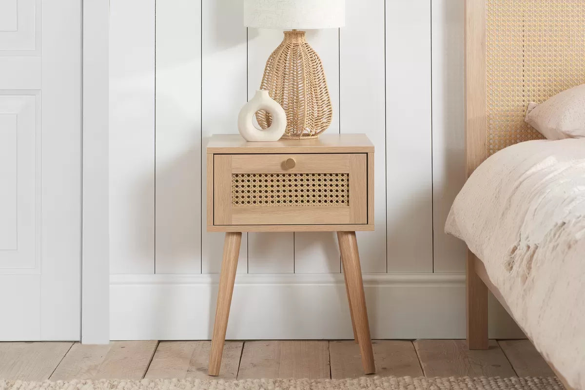 Croxley Oak 1 Drawer Rattan Bedside