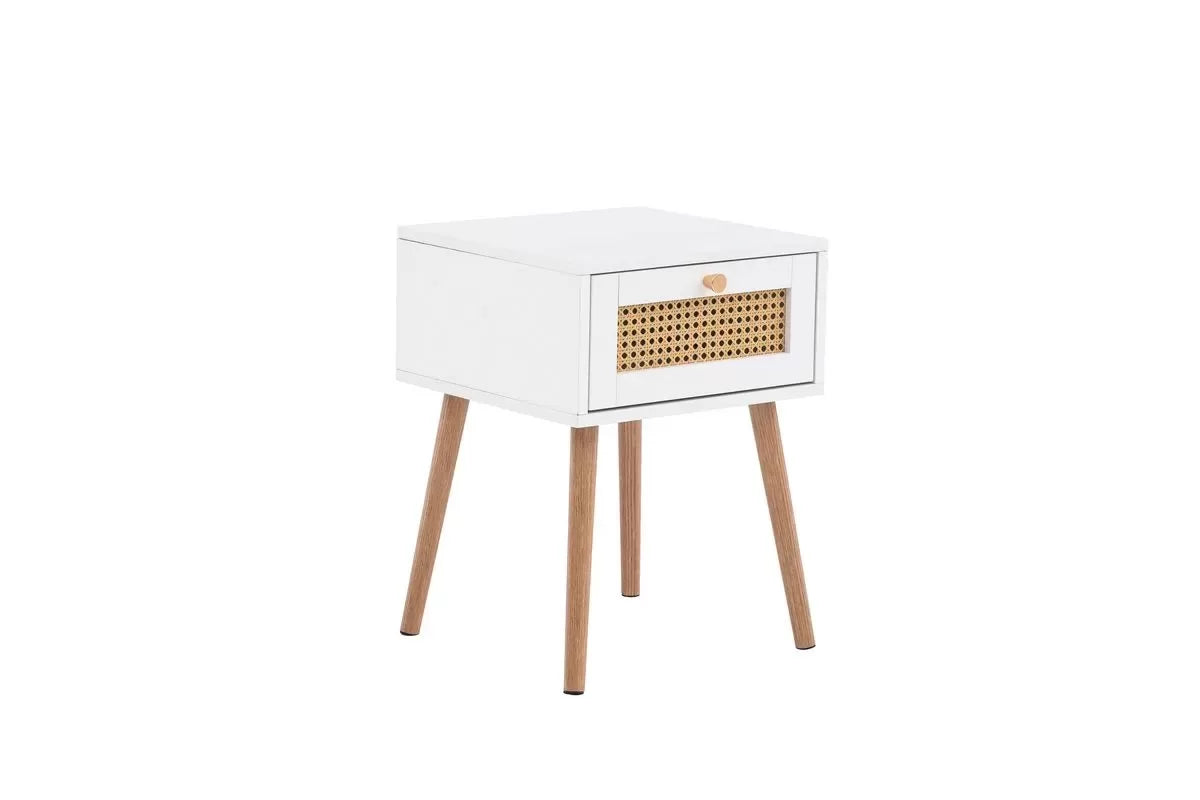 Croxley White 1 Drawer Rattan Bedside