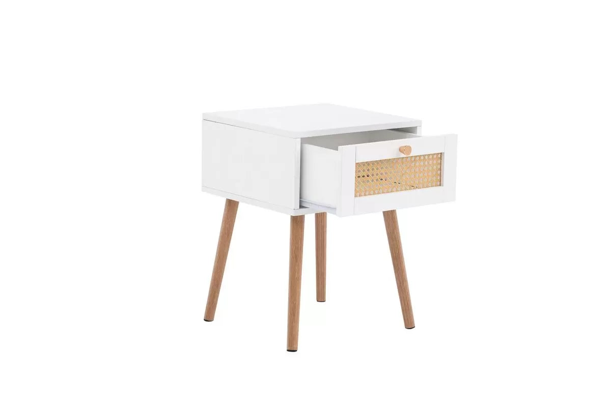 Croxley White 1 Drawer Rattan Bedside