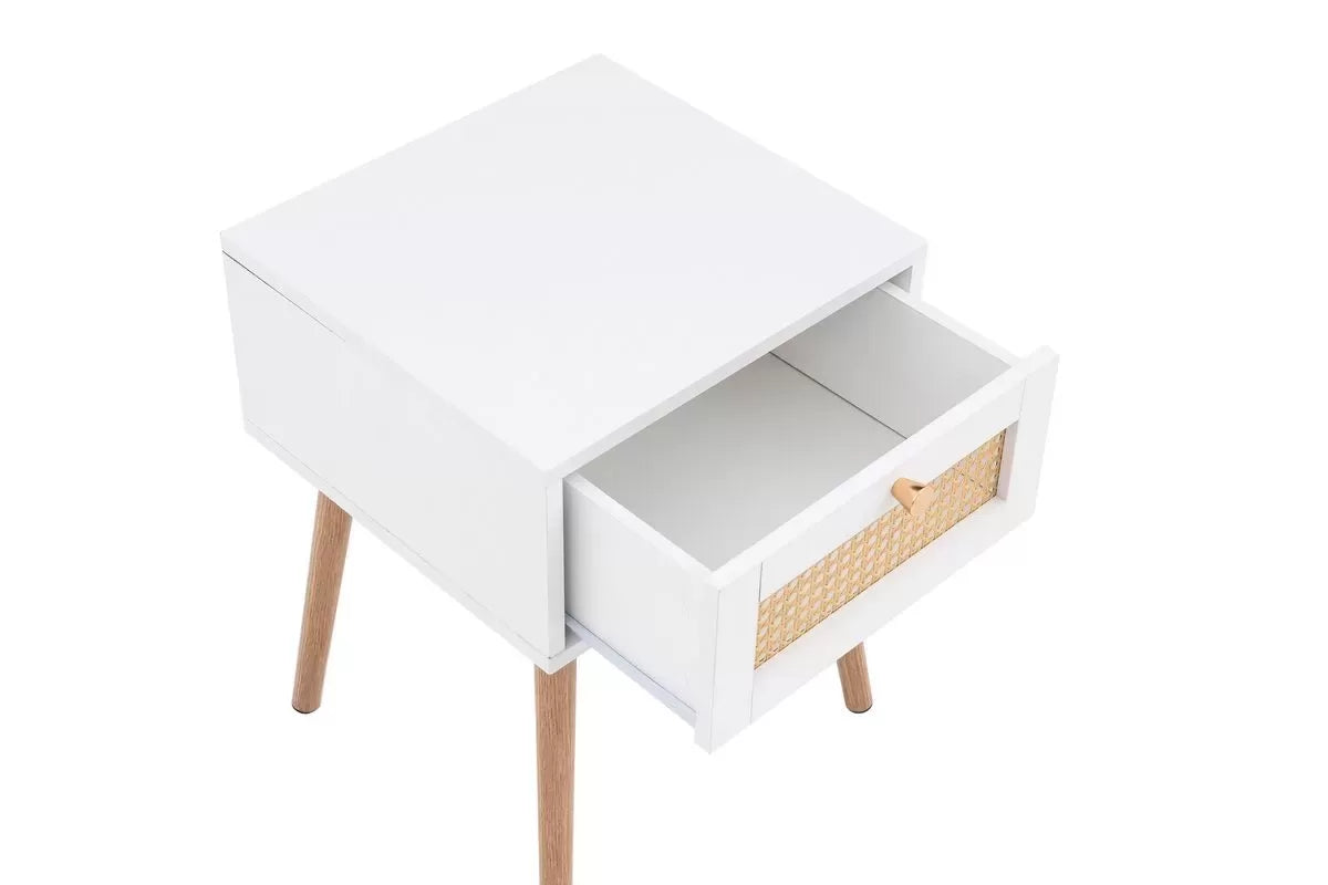 Croxley White 1 Drawer Rattan Bedside