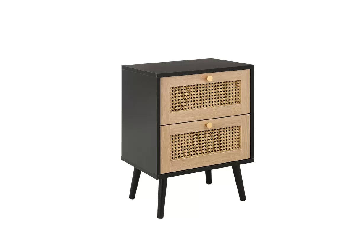 Croxley Black 2 Drawer Rattan Bedside