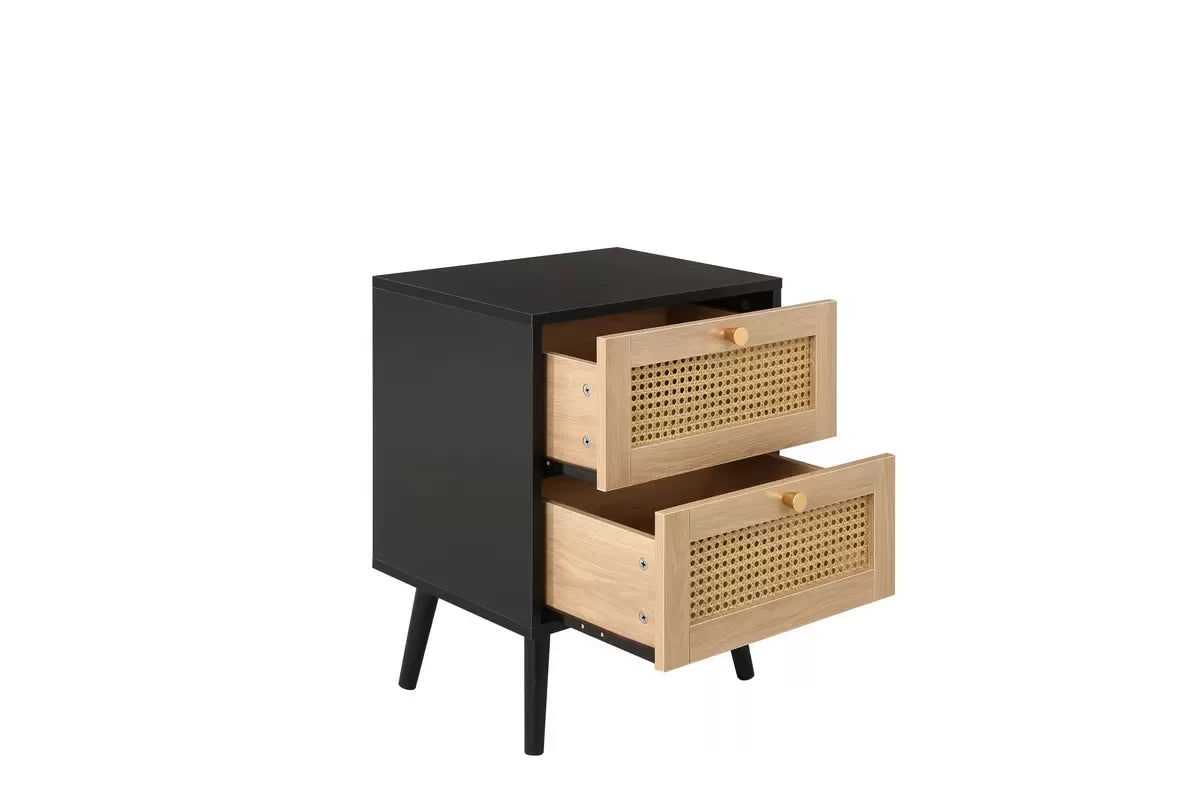 Croxley Black 2 Drawer Rattan Bedside