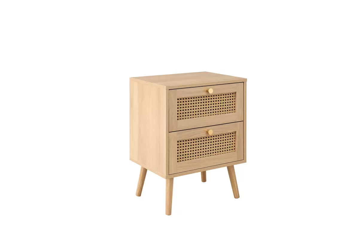 Croxley Oak 2 Drawer Rattan Bedside