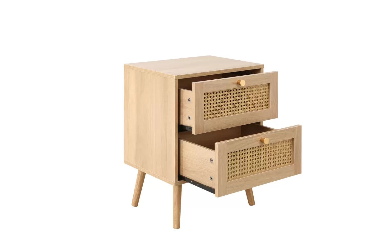 Croxley Oak 2 Drawer Rattan Bedside