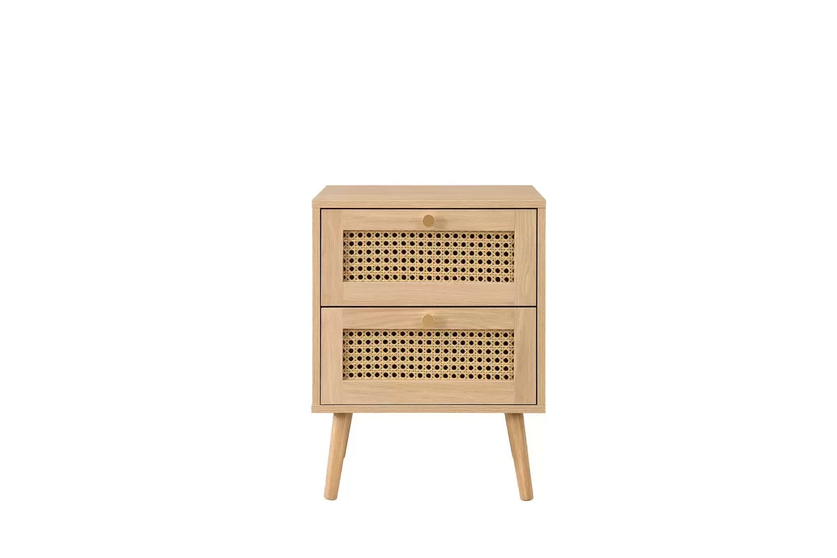 Croxley Oak 2 Drawer Rattan Bedside