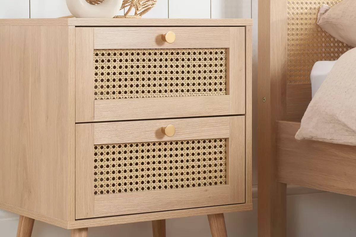 Croxley Oak 2 Drawer Rattan Bedside