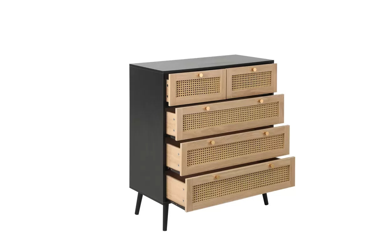 Croxley Black 5 Drawer Rattan Chest