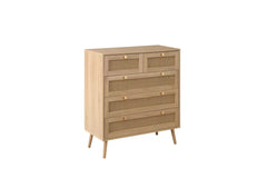 Croxley Oak 5 Drawer Rattan Chest