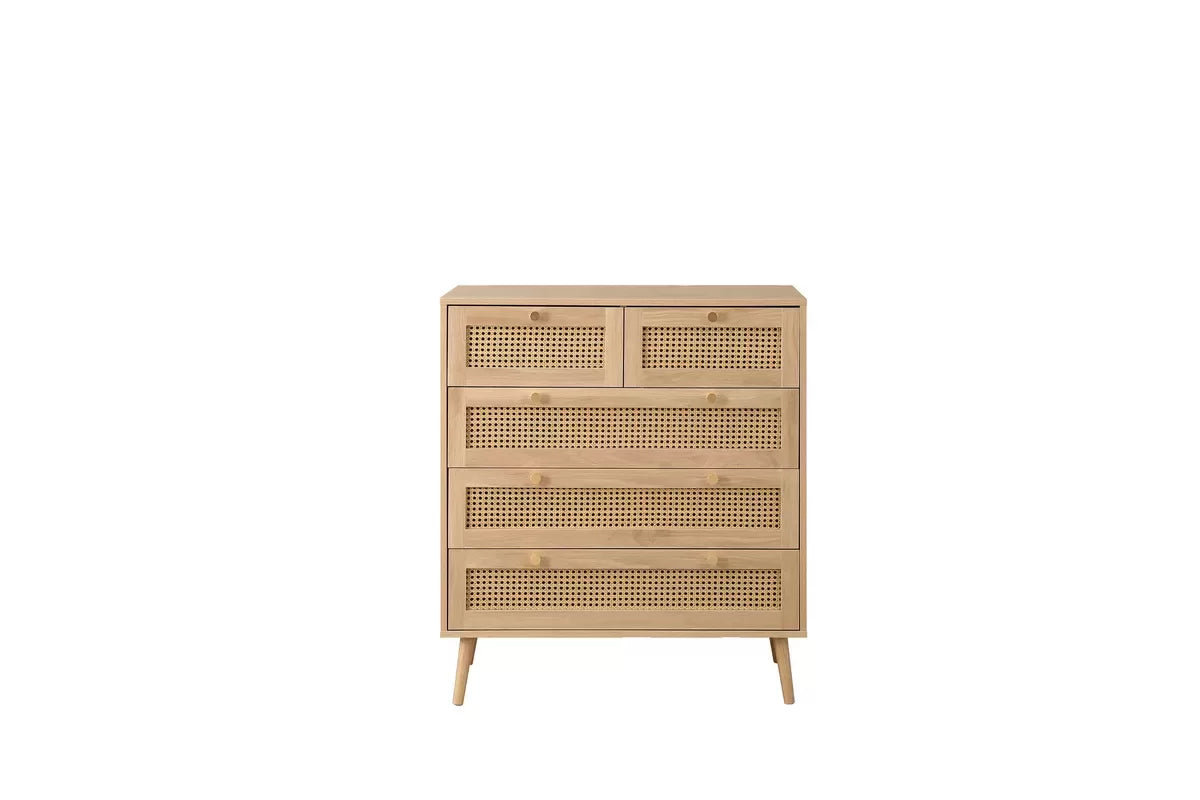 Croxley Oak 5 Drawer Rattan Chest