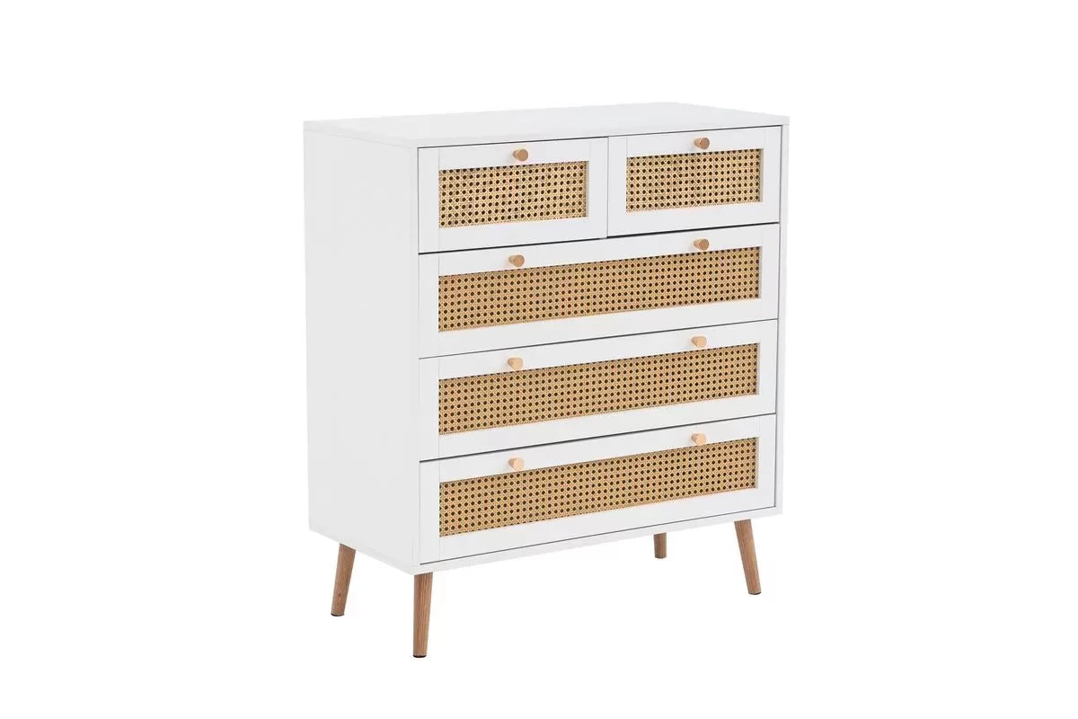 Croxley White 5 Drawer Rattan Chest