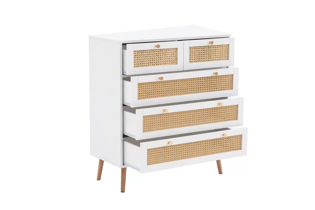 Croxley White 5 Drawer Rattan Chest