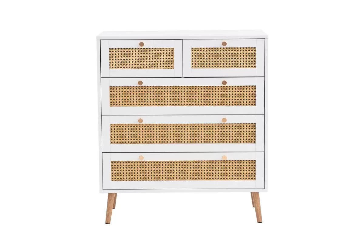 Croxley White 5 Drawer Rattan Chest