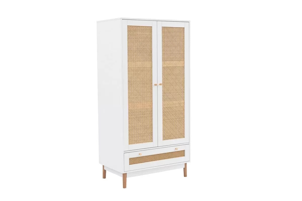 Croxley White 2 Door 1 Drawer Rattan Wardrobe