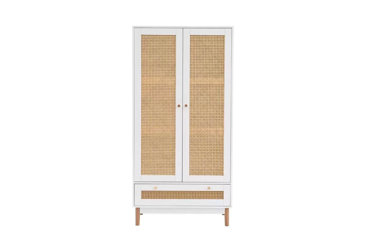 Croxley White 2 Door 1 Drawer Rattan Wardrobe