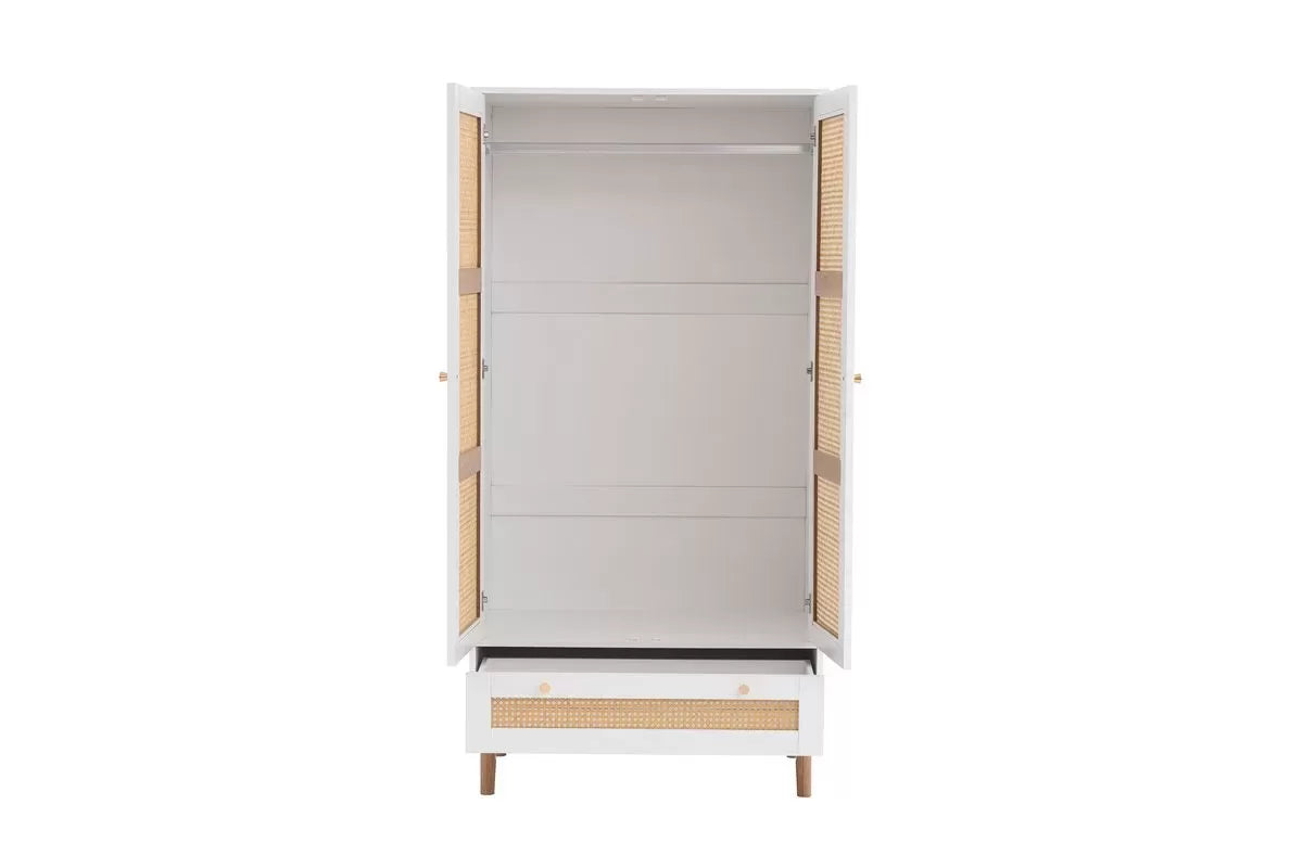 Croxley White 2 Door 1 Drawer Rattan Wardrobe